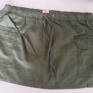 Olive Green Drawstring Cargo Mini Skirt